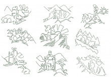 Stickserie - Hiking Wandern Line Art